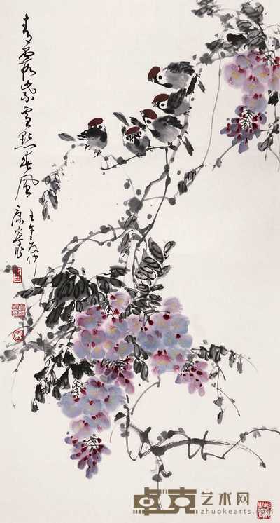 康宁 群雀图 镜心 90×48cm